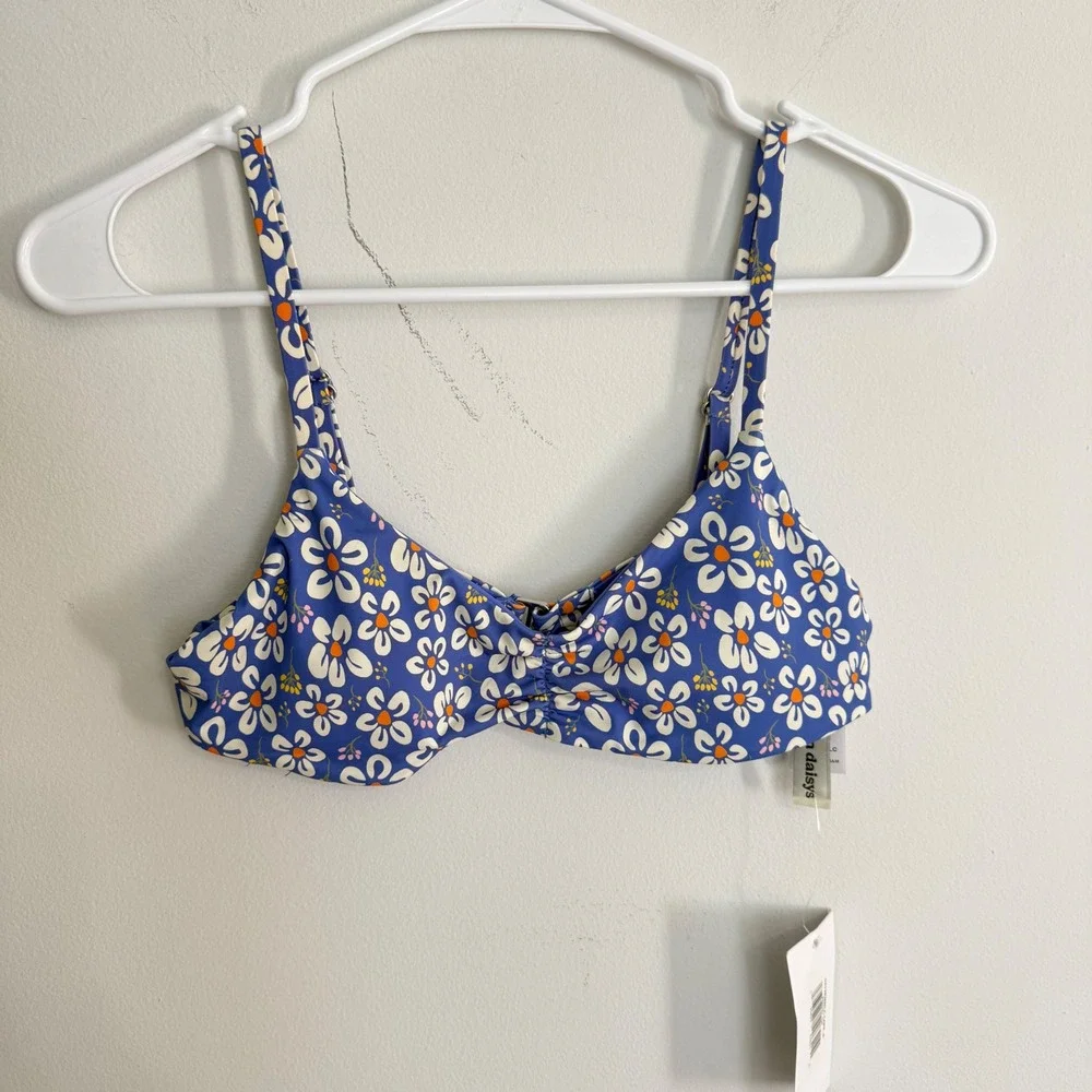 Dippin Daisys Blue Floral Daisy Bikini Top Bralette Swim Small 28JMNLC